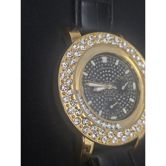 56.6mm gold tonecrystal bezel Fashion Analog Quartz watch w/Genuine Leather Band main image 6